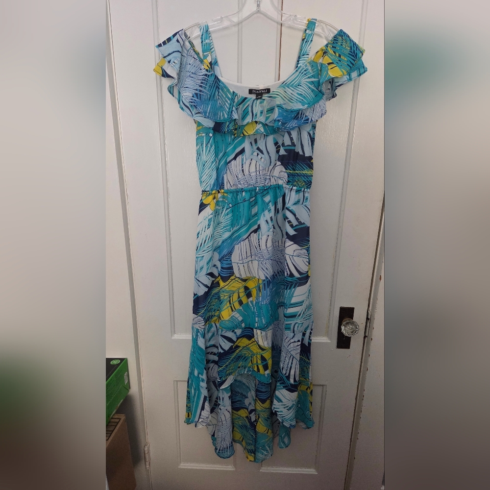 Roz & Ali Blue and Yellow Leaf Print Dress